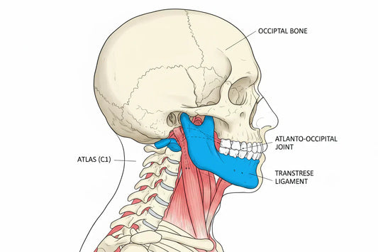 Grafik Skelett oberer Halswirbelbereich mit Atlaswirbel C1